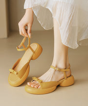 Beige Bow Buckle Strap Splicing Platform Sandals Peep Toe