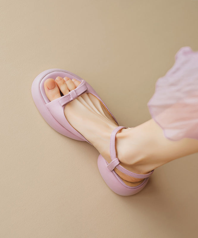 Beige Bow Buckle Strap Splicing Platform Sandals Peep Toe