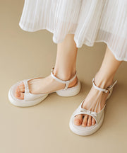 Beige Bow Buckle Strap Splicing Platform Sandals Peep Toe
