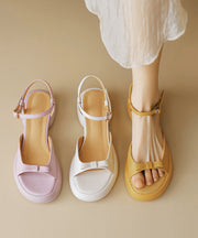 Beige Bow Buckle Strap Splicing Platform Sandals Peep Toe
