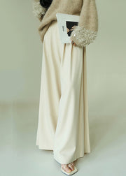 Beige Button Pockets Spandex Wide Leg Pants High Waist