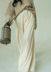 Beige Button Pockets Spandex Wide Leg Pants High Waist