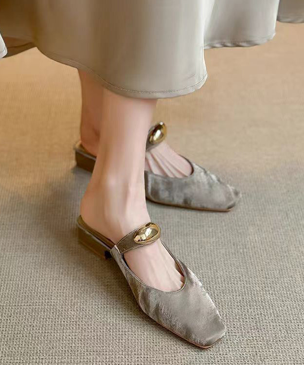 Beige Chunky Faux Leather Boutique Splicing Slide Sandals