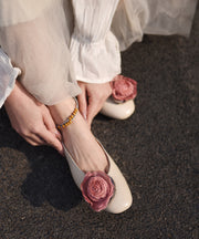 Beige Cowhide Leather Classy Splicing Floral Flat Feet Shoes