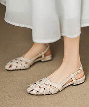 Beige Cowhide Leather Hollow Out Splicing Walking Sandals