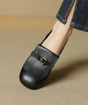 Beige Cowhide Leather Splicing Loafers For Women
