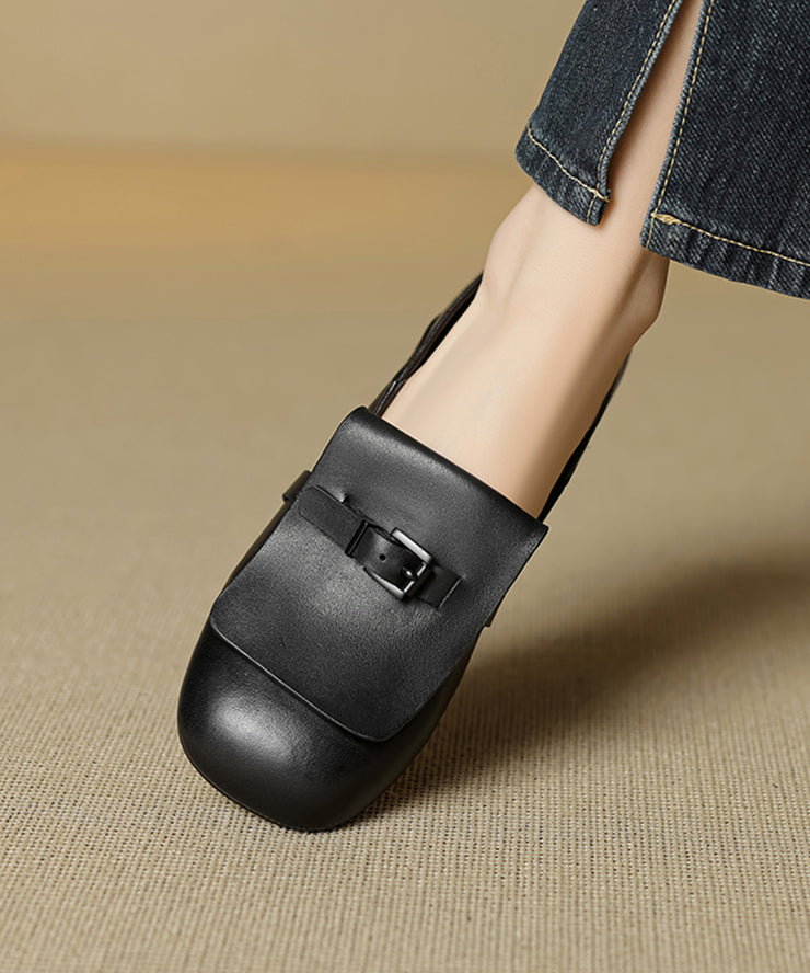 Beige Cowhide Leather Splicing Loafers For Women
