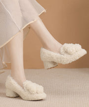 Beige Faux Fur Chic Splicing Chunky High Heels Fuzzy Wool Lined