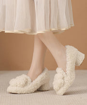 Beige Faux Fur Chic Splicing Chunky High Heels Fuzzy Wool Lined