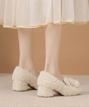 Beige Faux Fur Chic Splicing Chunky High Heels Fuzzy Wool Lined