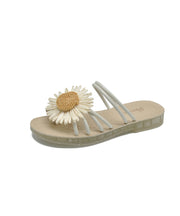 Beige Faux Leather Women Floral Splicing Slide Sandals