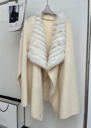 Beige Fox Collar Patchwork Woolen Cardigans Peter Pan Collar