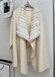 Beige Fox Collar Patchwork Woolen Cardigans Peter Pan Collar
