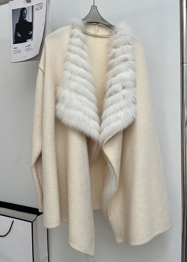 Beige Fox Collar Patchwork Woolen Cardigans Peter Pan Collar