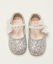 Beige Girls' Princess Shoes 2025 New Soft Bottom Zircon