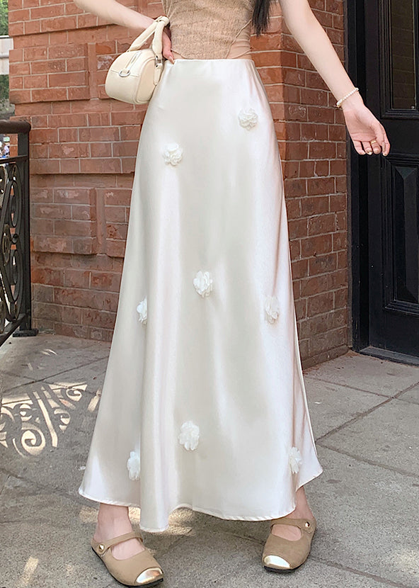 Beige Original Design Silk Summer Skirts High Waist