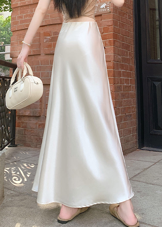 Beige Original Design Silk Summer Skirts High Waist