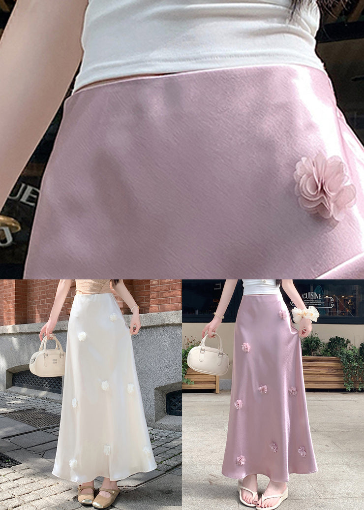 Beige Original Design Silk Summer Skirts High Waist