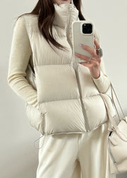 Beige Pockets Duck Down Waistcoat Stand Colla Sleeveless