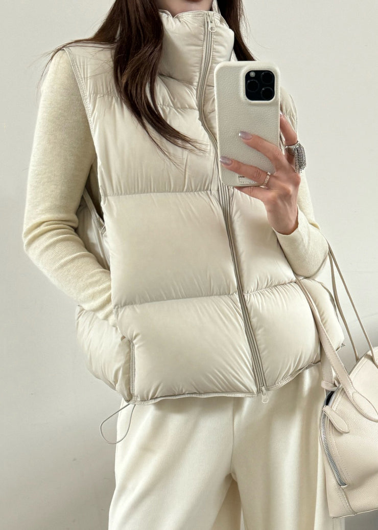Beige Pockets Duck Down Waistcoat Stand Colla Sleeveless