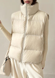 Beige Pockets Duck Down Waistcoat Stand Colla Sleeveless