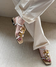 Beige Sheepskin Tassel Splicing Boho Water Sandals Peep Toe