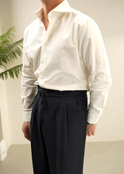 Beige Solid Cotton Shirt Men Casual Clothing Peter Pan Collar