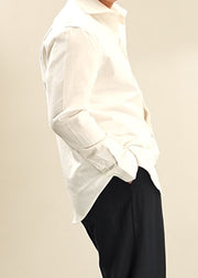 Beige Solid Cotton Shirt Men Casual Clothing Peter Pan Collar