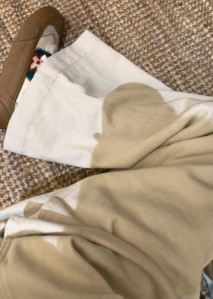 Beige Solid Denim Wide Leg Jumpsuit High Waist Summer