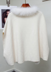 Beige Solid Patchwork Woolen Winter Coat Fox Collar