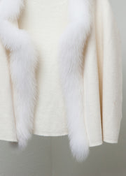 Beige Solid Patchwork Woolen Winter Coat Fox Collar