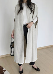 Beige Solid Woolen Long Waistcoat O Neck Winter