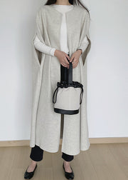 Beige Solid Woolen Long Waistcoat O Neck Winter