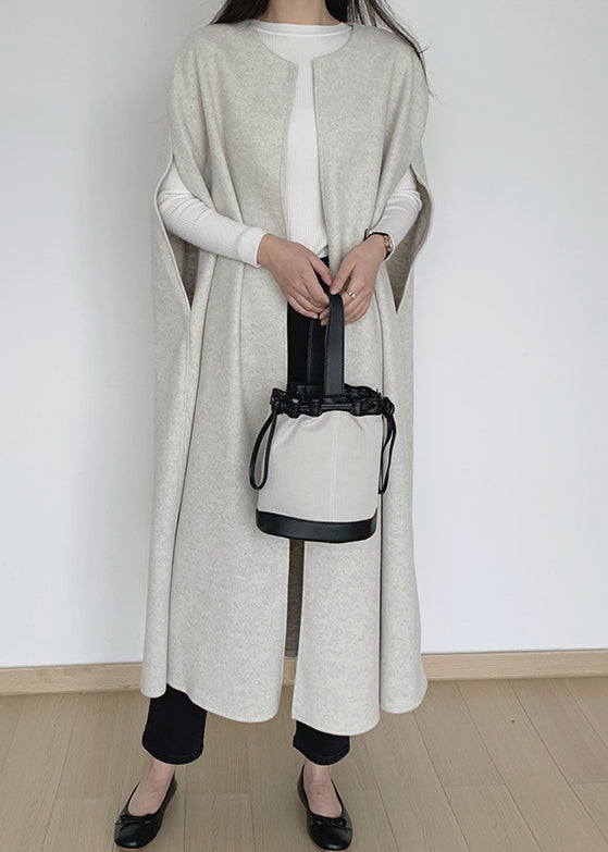 Beige Solid Woolen Long Waistcoat O Neck Winter