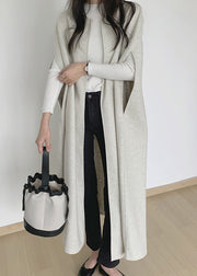 Beige Solid Woolen Long Waistcoat O Neck Winter