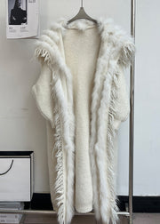 Beige Tasseled Pockets Patchwork Woolen Coats Sailor Collar