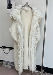 Beige Tasseled Pockets Patchwork Woolen Coats Sailor Collar