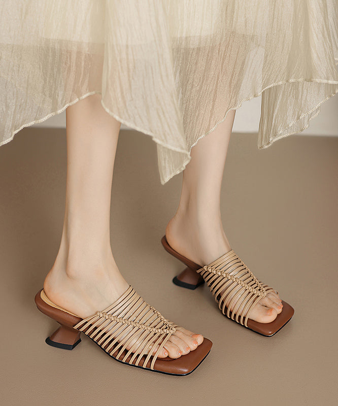 Beige Wedge Faux Leather Chic Splicing Slide Sandals