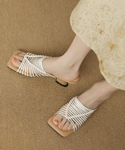 Beige Wedge Faux Leather Chic Splicing Slide Sandals