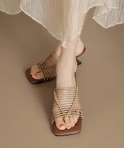 Beige Wedge Faux Leather Chic Splicing Slide Sandals