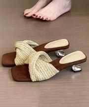 Beige Wedge Faux Leather Fitted Splicing Slide Sandals