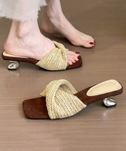 Beige Wedge Faux Leather Fitted Splicing Slide Sandals
