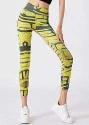 Best Yellow Print High Waist Capri Running Leggings