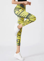 Best Yellow Print High Waist Capri Running Leggings