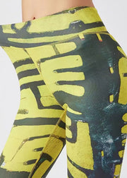 Best Yellow Print High Waist Capri Running Leggings