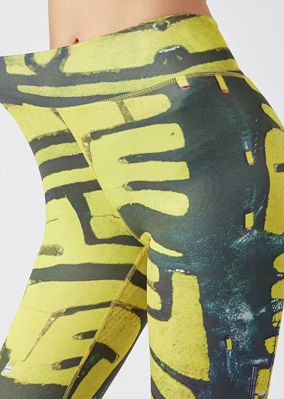 Best Yellow Print High Waist Capri Running Leggings