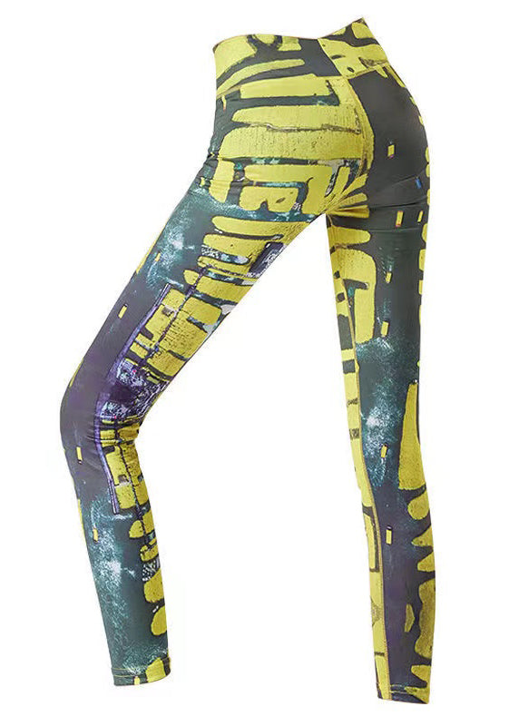 Best Yellow Print High Waist Capri Running Leggings