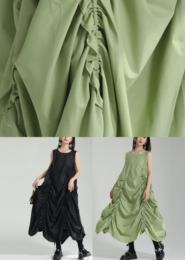 Black Asymmetrical Design Wrinkled Long Dress Summer