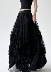 Black Asymmetrical Summer A Line Skirts Ruffled