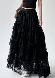 Black Asymmetrical Summer A Line Skirts Ruffled